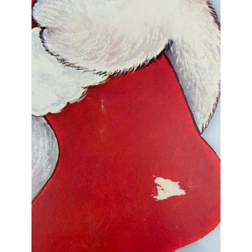 Vintage Christmas Red Velvet Accented Paper Cutout Decoration Mouse Elf Raccoon - Picture 15 of 16